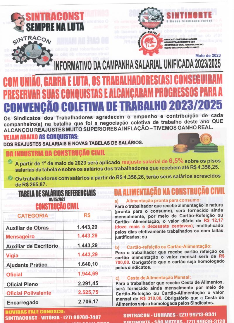 INFORMATIVO DA CAMPAHA SALARIAL CONSTRUÇÃO CIVIL  2023/2025