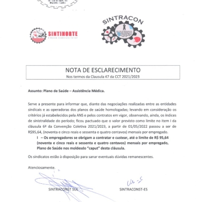 NOTA DE ESCLARECIMENTO CLAUSULA 47 DA CCT 2021/2023