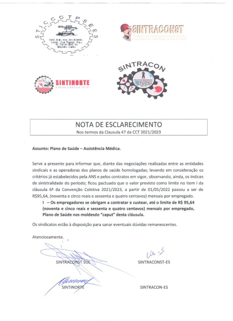 NOTA DE ESCLARECIMENTO CLAUSULA 47 DA CCT 2021/2023