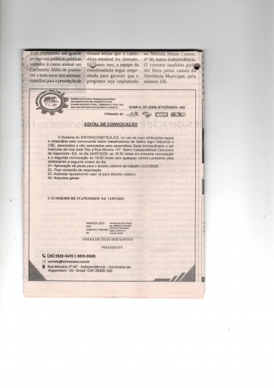 CONVOCAÇÃO PARA TIRADA DE PAUTA DA ITABIRA E CBE 24/07/202...