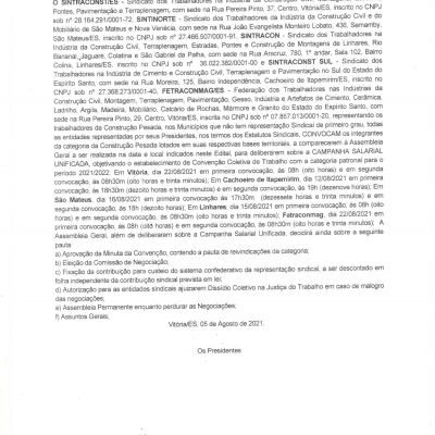 ASSEMBLÉIA CONSTRUÇÃO PESADA  NO DIA 12/08/2021