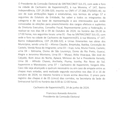 CONVOCAÇÃO DE ELEIÇÃO SINDICAL